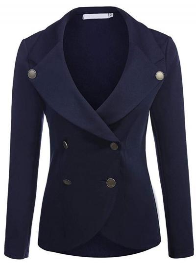 Oasap Solid Color Wide Lapel Double Breasted Long Sleeve Blazer