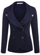Oasap Solid Color Wide Lapel Double Breasted Long Sleeve Blazer