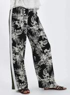 Oasap Floral Printed Side Striped Elasticized Waistband Pant
