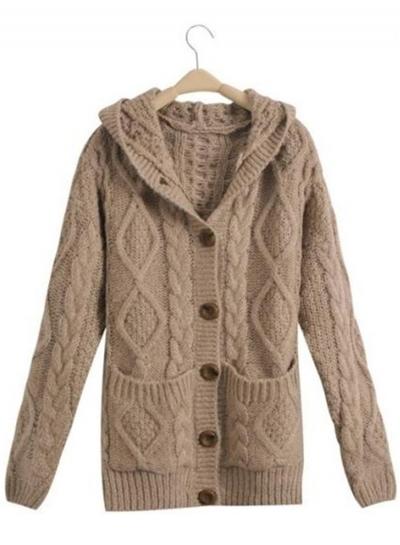 Oasap Hooded Long Sleeve Button Down Cardigans