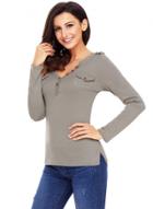 Oasap V Neck Long Sleeve Solid Slim Fit Tee
