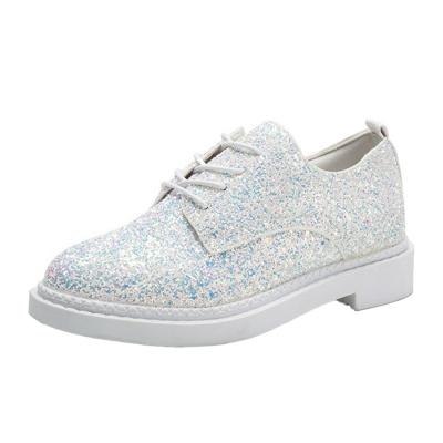 Oasap Round Toe Low Heels Lace Up Sequin Shoes