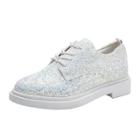 Oasap Round Toe Low Heels Lace Up Sequin Shoes