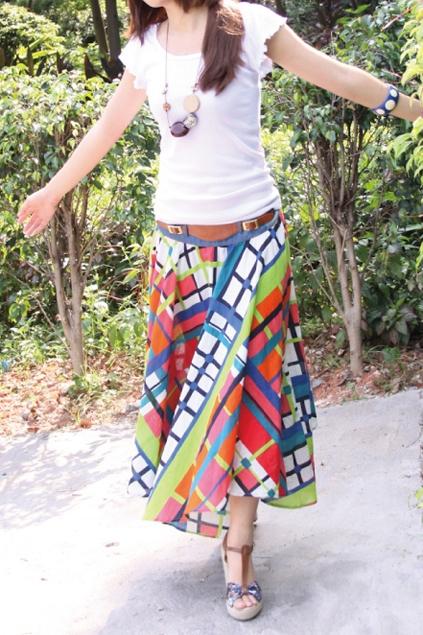 Oasap High Quality Colored Check Printing Ankle Length Skirt