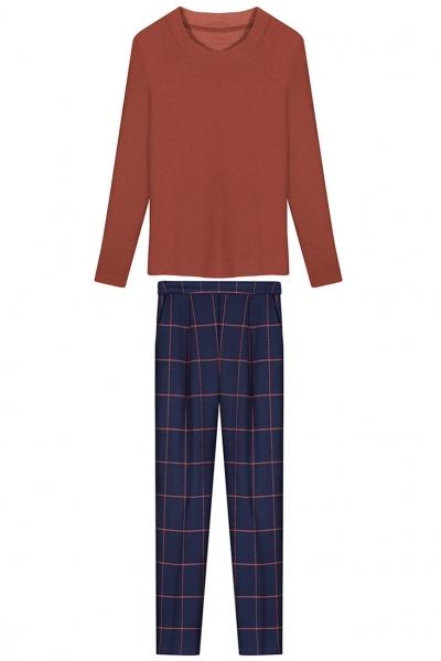 Oasap 2pcs Rust Tee Navy Pants Matching Sets