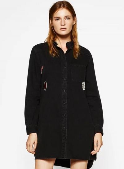 Oasap Fashion Patterned Loose Fit Button Front Denim Shirt
