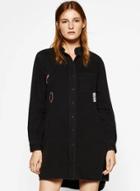 Oasap Fashion Patterned Loose Fit Button Front Denim Shirt
