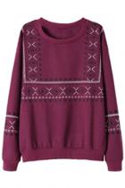 Oasap Maroon Trendy Floral Embroidered Sweatshirt