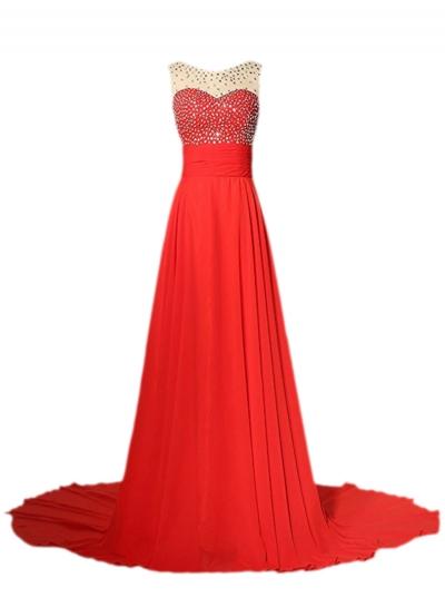 Oasap Sleeveless Backless Ball Gown Chiffon Dress