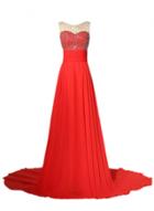 Oasap Sleeveless Backless Ball Gown Chiffon Dress