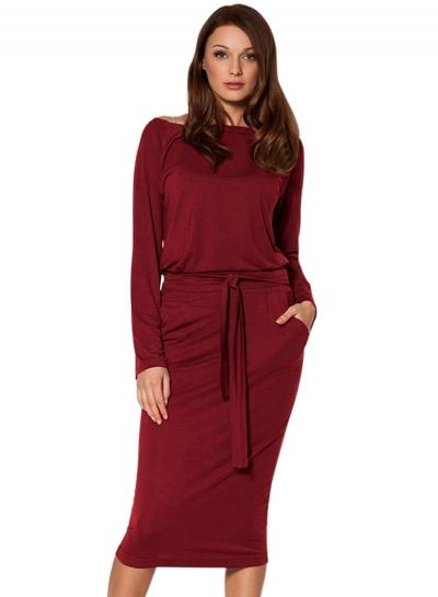 Oasap Slash Neck Long Sleeve Solid Color Dress