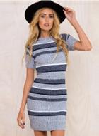 Oasap Fashion Striped Short Sleeve Bodycon Knit Dress