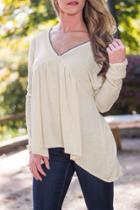 Oasap Light Yellow V Front Back Asymmetric Blouse