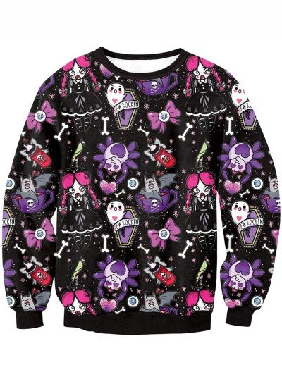 Oasap Fashion Skull Printed Loose Fit Halloween Sweatshirt