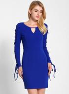 Oasap V Neck Long Sleeve Solid Color Hollow Out Mini Dress