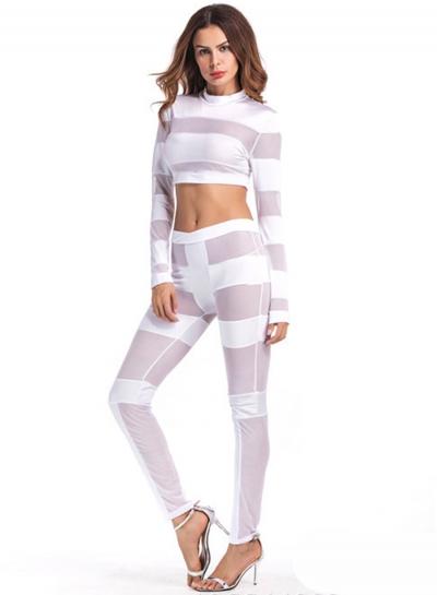 Oasap 2 Piece Striped Crop Top Pants Set