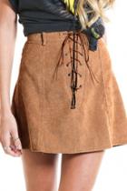 Oasap Faux Suede Lace-up Front A-line Skirt