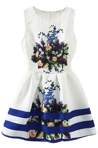 Oasap Fashion Sweet Floral Pleated Skater Tank Dress
