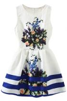 Oasap Fashion Sweet Floral Pleated Skater Tank Dress