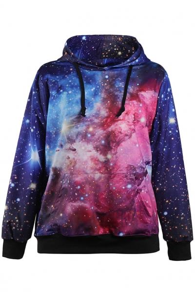 Oasap Fashion Starry Sky Kangaroo Pocket Drawstring Hooded Sweatshirt