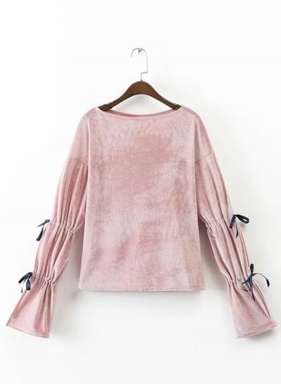 Oasap Round Neck Long Sleeve Solid Color Top