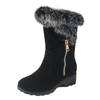 Oasap Round Toe Wedge Heels Winter Fur Boots