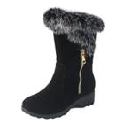 Oasap Round Toe Wedge Heels Winter Fur Boots