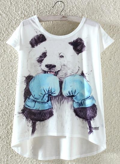 Oasap Short Sleeve Cartoon Panda High Low Pullover Tee