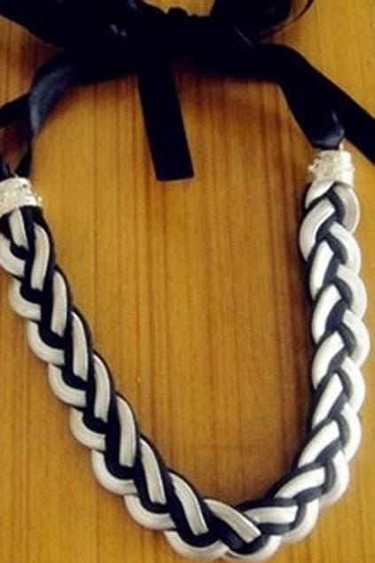 Oasap Chic Ribbon Plaited Necklace With Lace-up Fatening