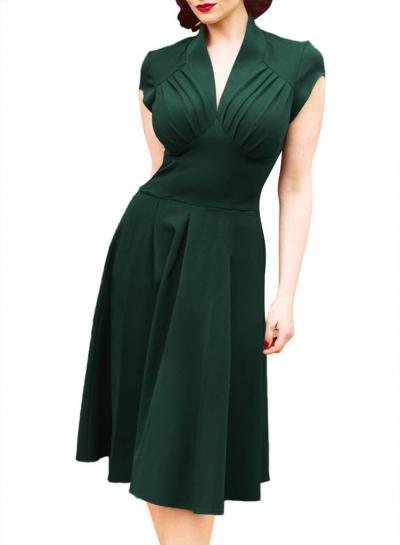 Oasap Vintage V Neck Cap Sleeve Swing Midi Dress
