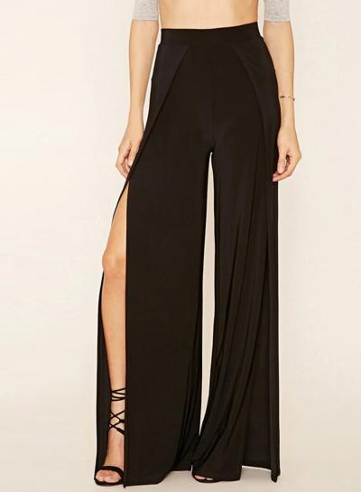 Oasap High Waist Side Slit Black Wide Leg Pants