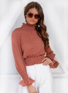 Oasap Solid Color High Neck Flare Sleeve Blouse