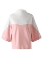 Oasap Half Collar Color Block Short Sleeve Tops