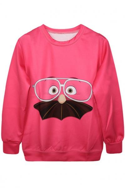 Oasap Casual Lovely Cartoon Print Hot Pink Sweatshirt