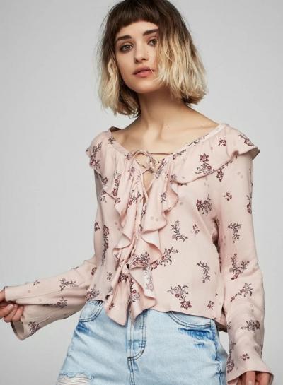 Oasap Classic Pink Loose Printing Shirt