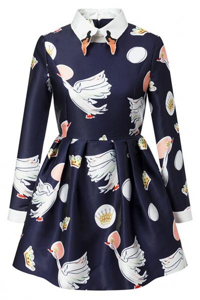 Oasap Grace Red-crowned Crane Print Mini Dress