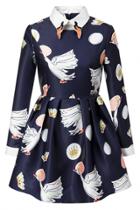 Oasap Grace Red-crowned Crane Print Mini Dress