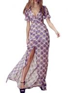 Oasap Women's Deep V Neck Front Slit Floral Print Maxi Dress