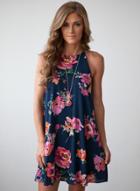 Oasap Fashion Chiffon Floral Printed Sleeveless Off The Shoulder Dress