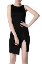 Oasap Women Black Side Zip Slit Asymmetric Sleeveless Bodycon Dress