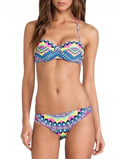 Oasap Halter Bandeau Top Bikini Bottom Tribal Print Swimwear