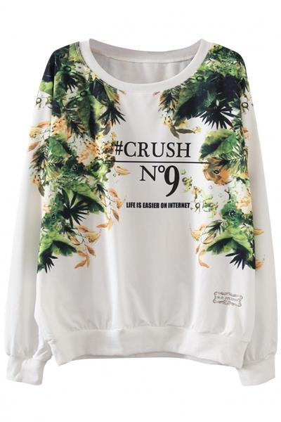 Oasap Stylish Leaf Printed Pullover Sweatshirt
