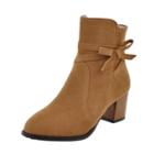 Oasap Solid Color Block Heels Side Zipper Boots With Bow