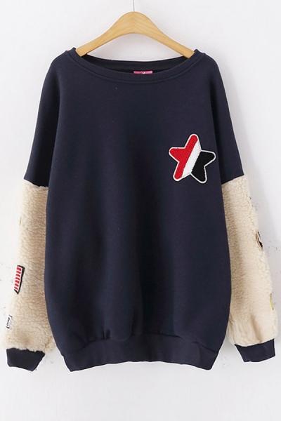 Oasap Sweet Color Block Fleece Sweatshirt