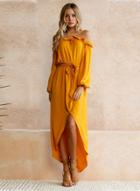 Oasap Off Shoulder Long Sleeve Ruffle Irregular Dress With Belt