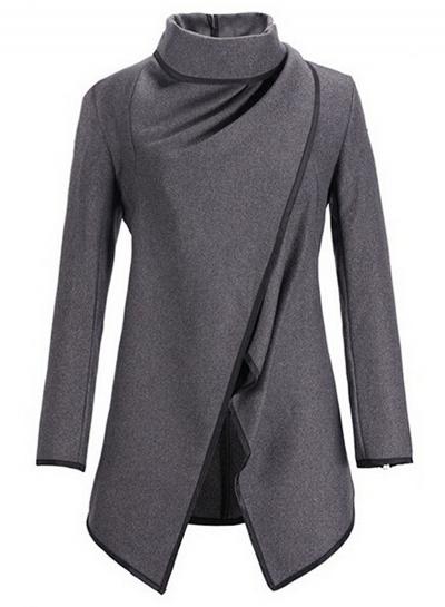 Oasap Long Sleeve High Neck Color Block Irregualr Coat