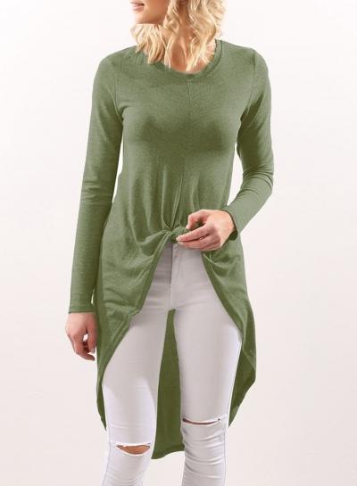 Oasap Round Neck Long Sleeve Solid Color High Low Dress