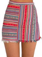Oasap Women's Color Block Striped Print Frayed Bodycon Skirt
