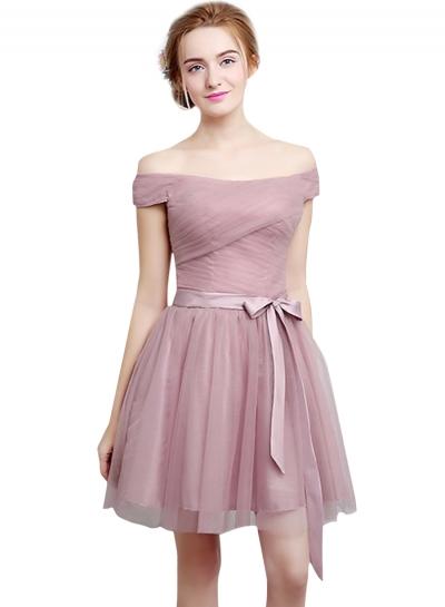 Oasap Women's Slash Neck Off Shoulder Short Party Bridesmaids Dress