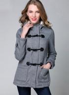Oasap Hooded Long Sleeve Horn Button Fleece Coat